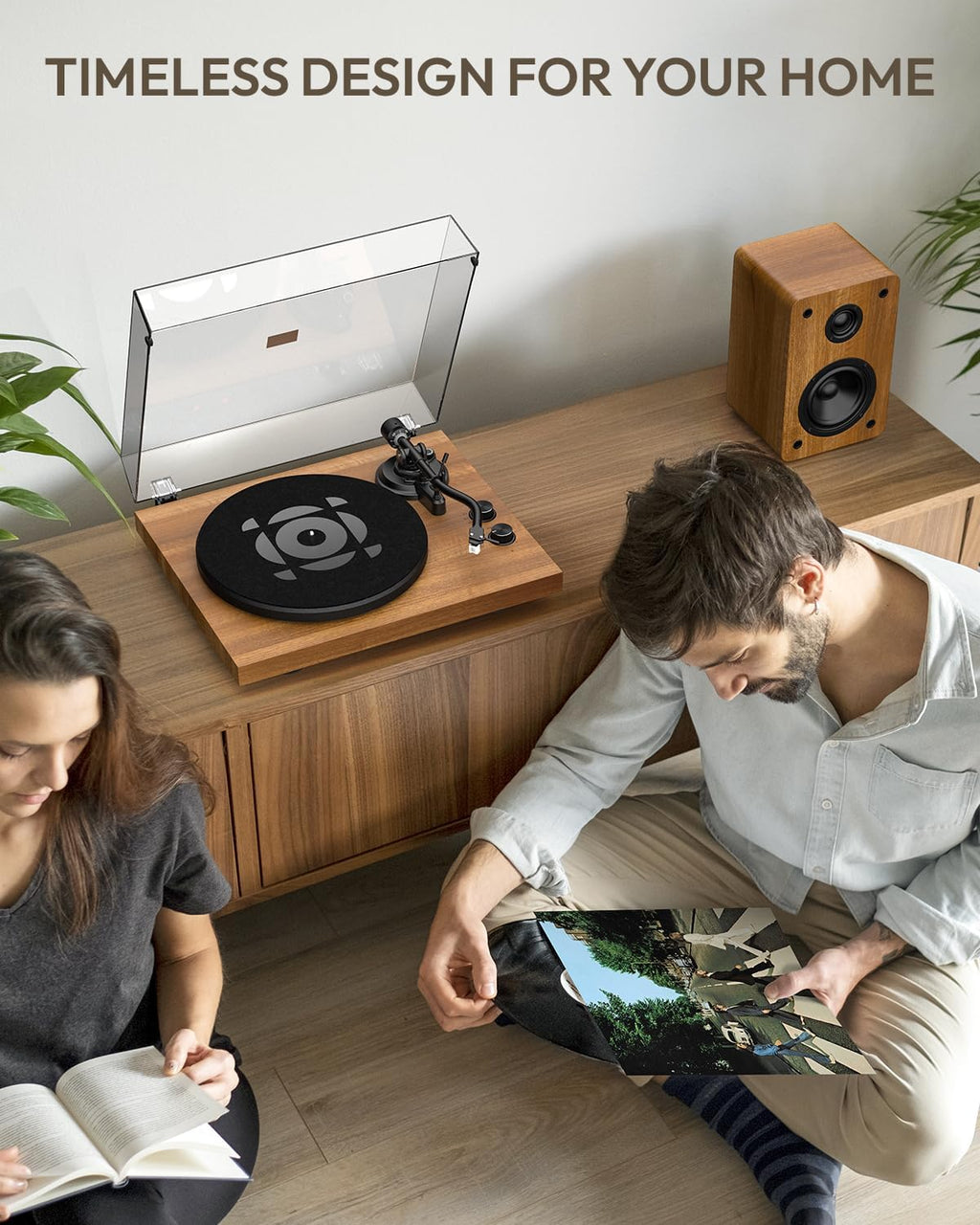 SoulBox S1 Vinyl Record Player with Stereo Speakers, Turntable with Built-in Preamp, S-Shaped Tonearm, 33/45 RPM - Walnut