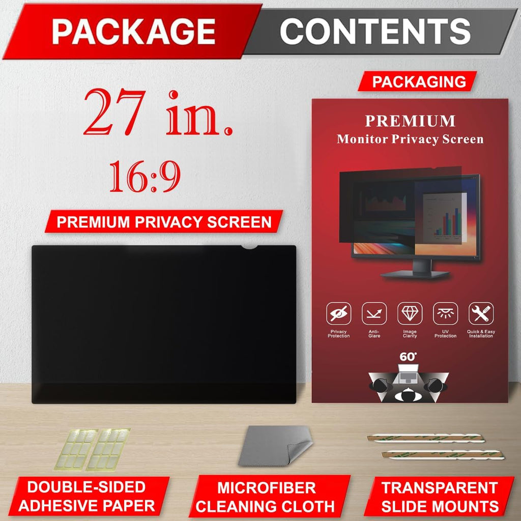 27 Inch Privacy Screen Filter for Widescreen 16:9 Monitor | Privacy Shield | Anti-Glare | Anti-Blue light Protector | Eye Protection | Computer Security Private Filter