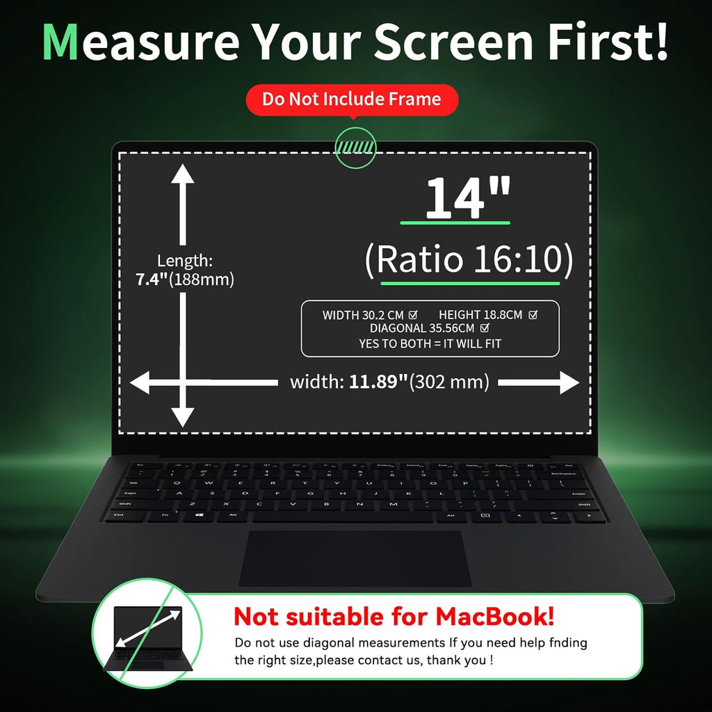 Laptop Privacy Screen 14 Inch, Laptop Screen Privacy Shield 16:10 Aspect Ratio Anti-Glare Blue Light Computer Monitor Protector,Removable 14in Filter for Lenovo HP Dell Acer Asus Thinkpad Envy Xps