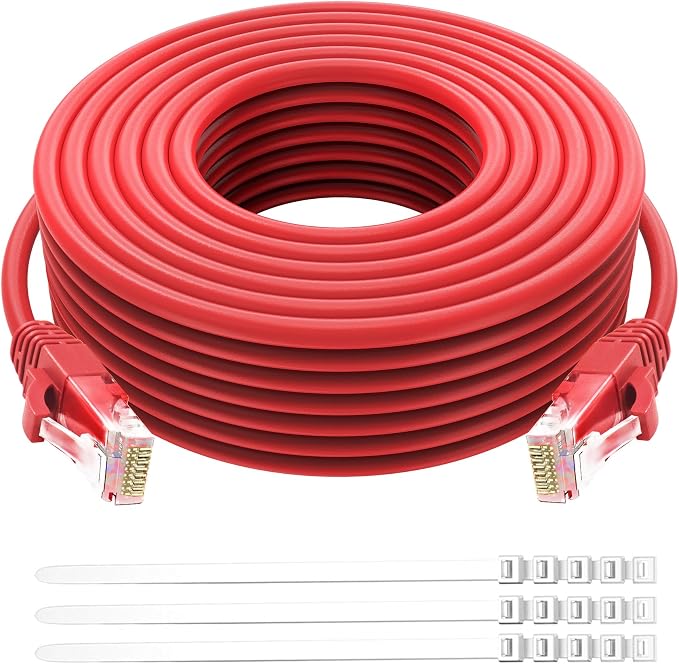 Adoreen Cat 6 Ethernet Cable 250 Ft-Red, Outdoor & Indoor Snagless Long Round by Adoreen