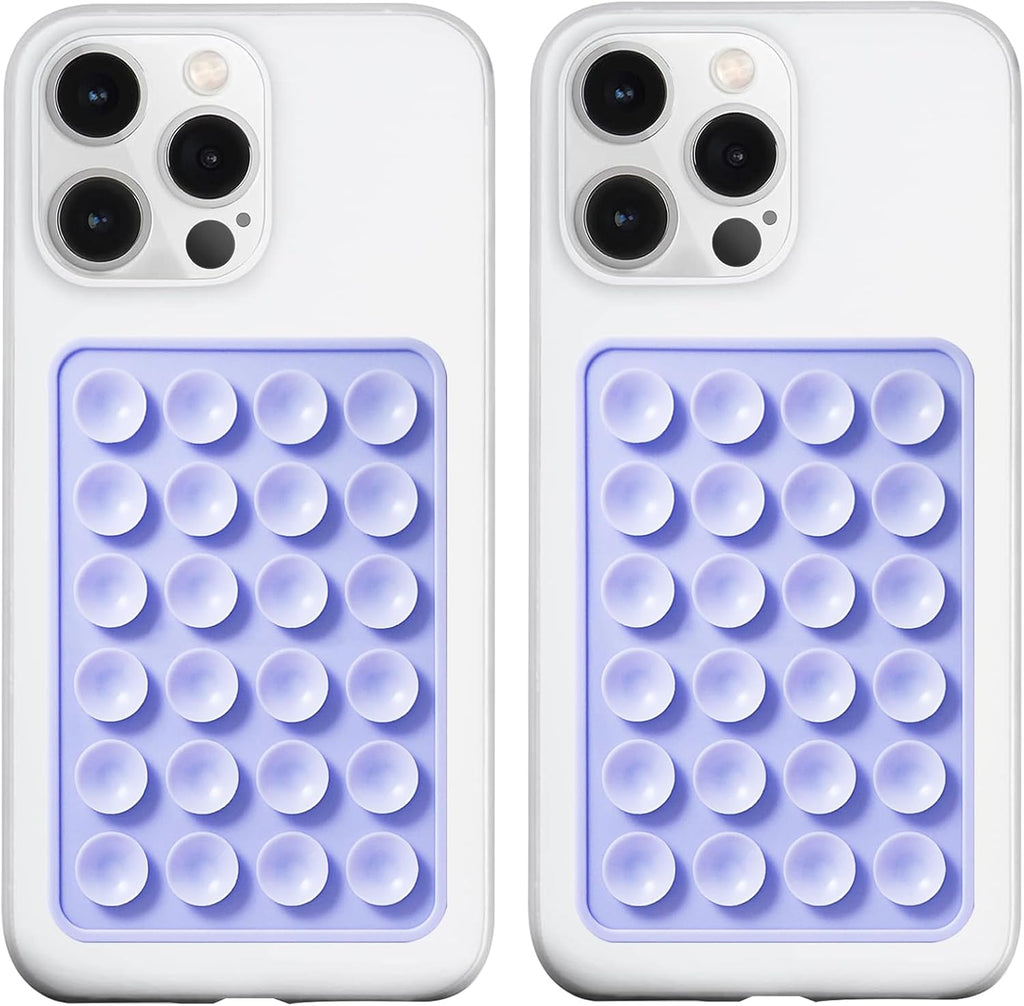 2 Pack Silicone Suction Phone Case Mount, Silicon Adhesive Phone Grip for Smartphones, Hands-Free Mirror Shower Phone Holder for Selfies, Tiktok Videos (Lavender)