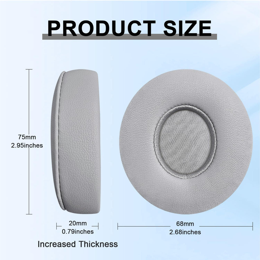 Replacement Ear Pads for Beats Solo 2 & Solo 3 Wireless On-Ear Headphones, Ear Cushions, Headset Earpads, Ear Cups Cover with Soft Protein Leather (Grey)