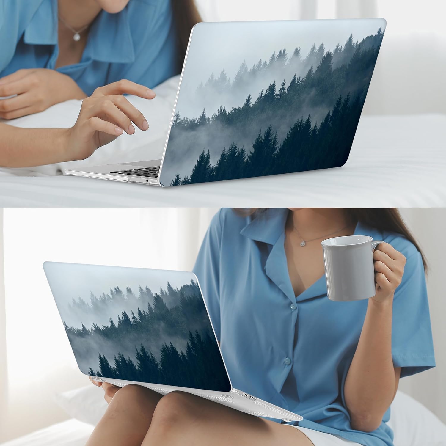 Mektron for MacBook Air 13 Case A1466/A1369 (2010-2017 Release), Snap-on Plastic Hard Shell Cover for MacBook Air 13.3 inch with Keyboard Cover, Misty Forest C132