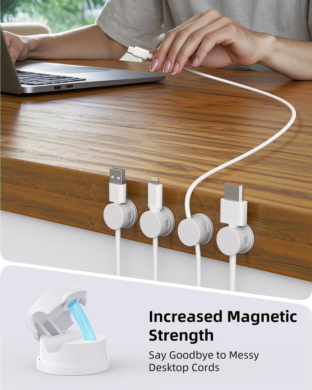Cord Organizer, Rotatable Cable Organizer 8 Pack, No-Residue Adhesive Spring Cable Clips, Cord Holder for Nightstand, Kitchen, Office Accessories and Car (White)