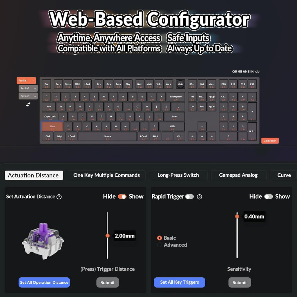 Keychron Q6 HE Wireless Custom Mechanical 100% Full Keyboard, 2.4 GHz/Bluetooth/Wired QMK Rapid Trigger Hot-Swappable Programmable Gateron Double-Rail Magnetic Switches for Mac Windows, Shell White