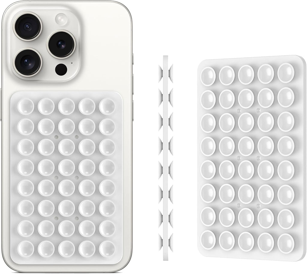 2PACK Silicone Double Sided Suction Phone Case Mount, Detachable Hands Free & Strong Grip Holder for Selfies & Videos, Compatible iPhone Android (White, 2Pack 40 Suction Cups)
