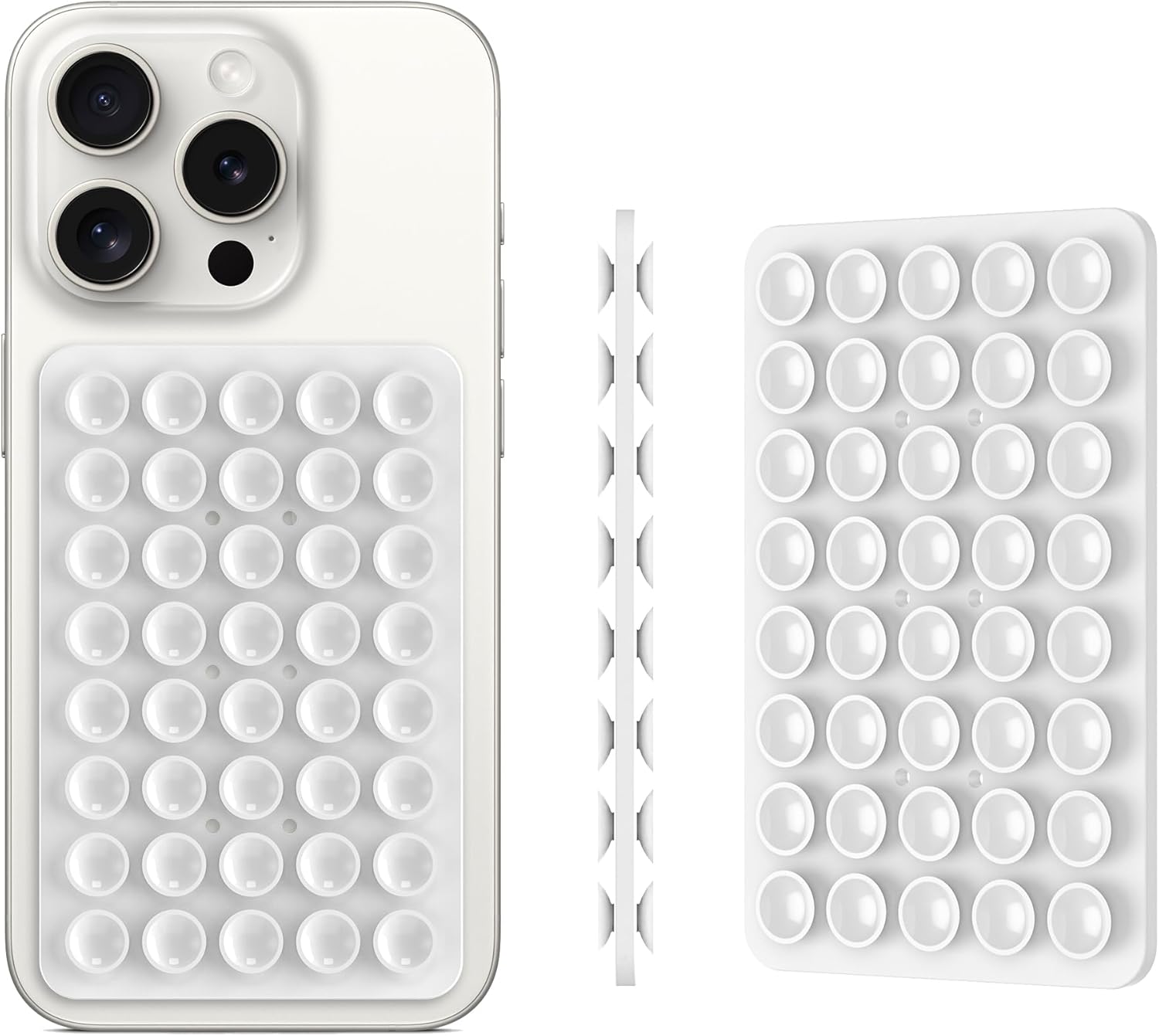 Silicone Double Sided Suction Phone Case Mount, Detachable Hands Free & Strong Grip Holder for Selfies & Videos, Compatible iPhone Android (White, 1Pack)