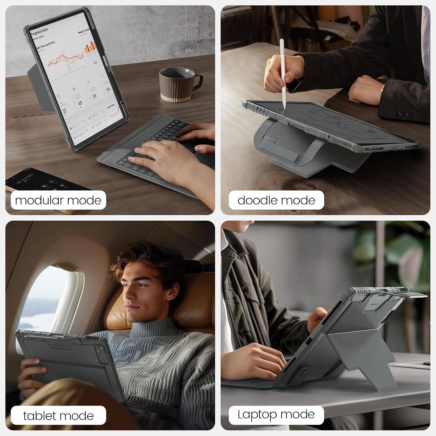 Nillkin Carry Go Backlit Keyboard Case for iPad Air 13 inch M2 M3 with Handle, Grey for iPad Pro 12.9 (3rd/4th/5th/6th Generation) Detachable Keyboard with Trackpad,Kickstand,Great Typing,Function Row