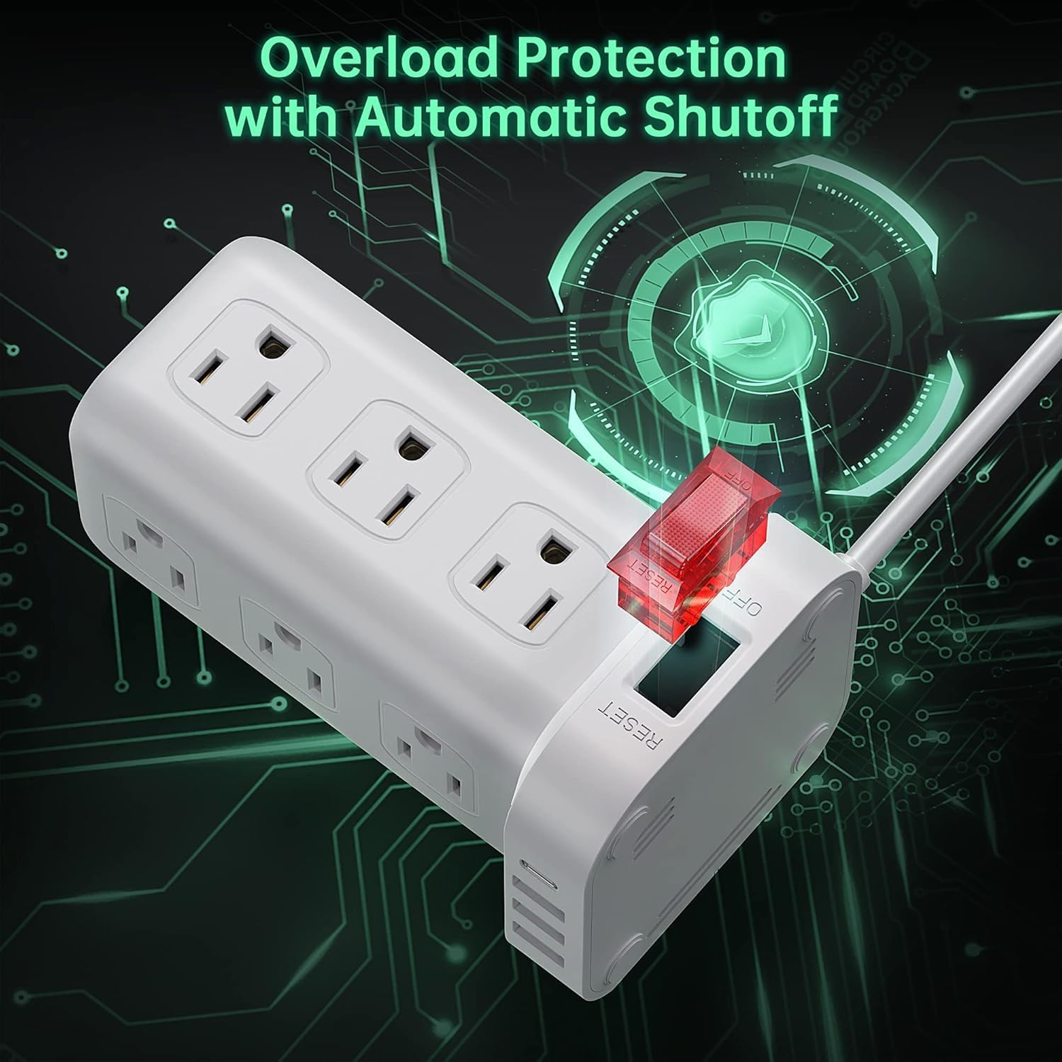 Tower Surge Protector Power Strip with USB 12 Outlets with 4 USB Ports (1 USB C), 10FT Extension Cord Multi Plug Outlet Extender Overload Protection for Home Office
