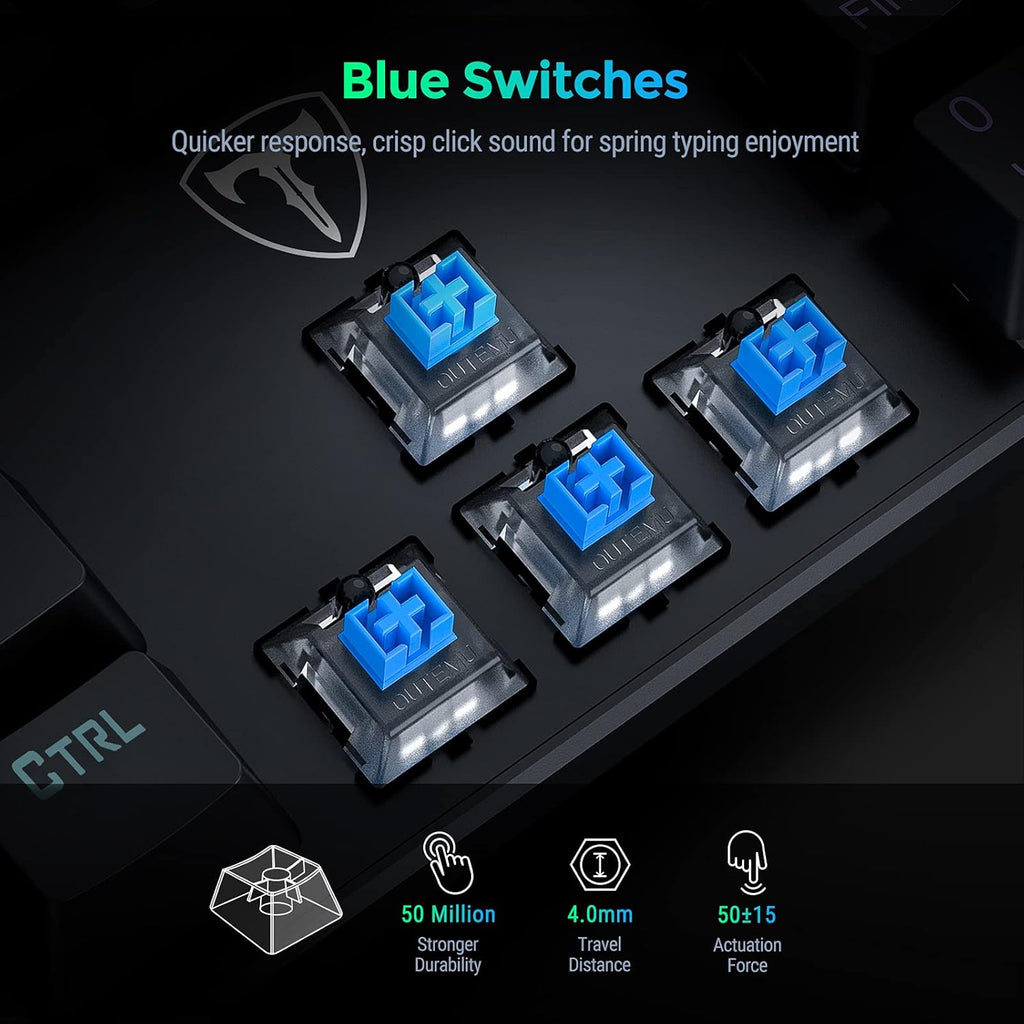 RisoPhy Mechanical Gaming Keyboard, RGB 104 Keys Ultra-Slim LED Backlit USB Wired Keyboard with Blue Switch, Durable Abs Keycaps/Anti-Ghosting/Spill-Resistant Computer Keyboard for PC Mac Xbox Gamer