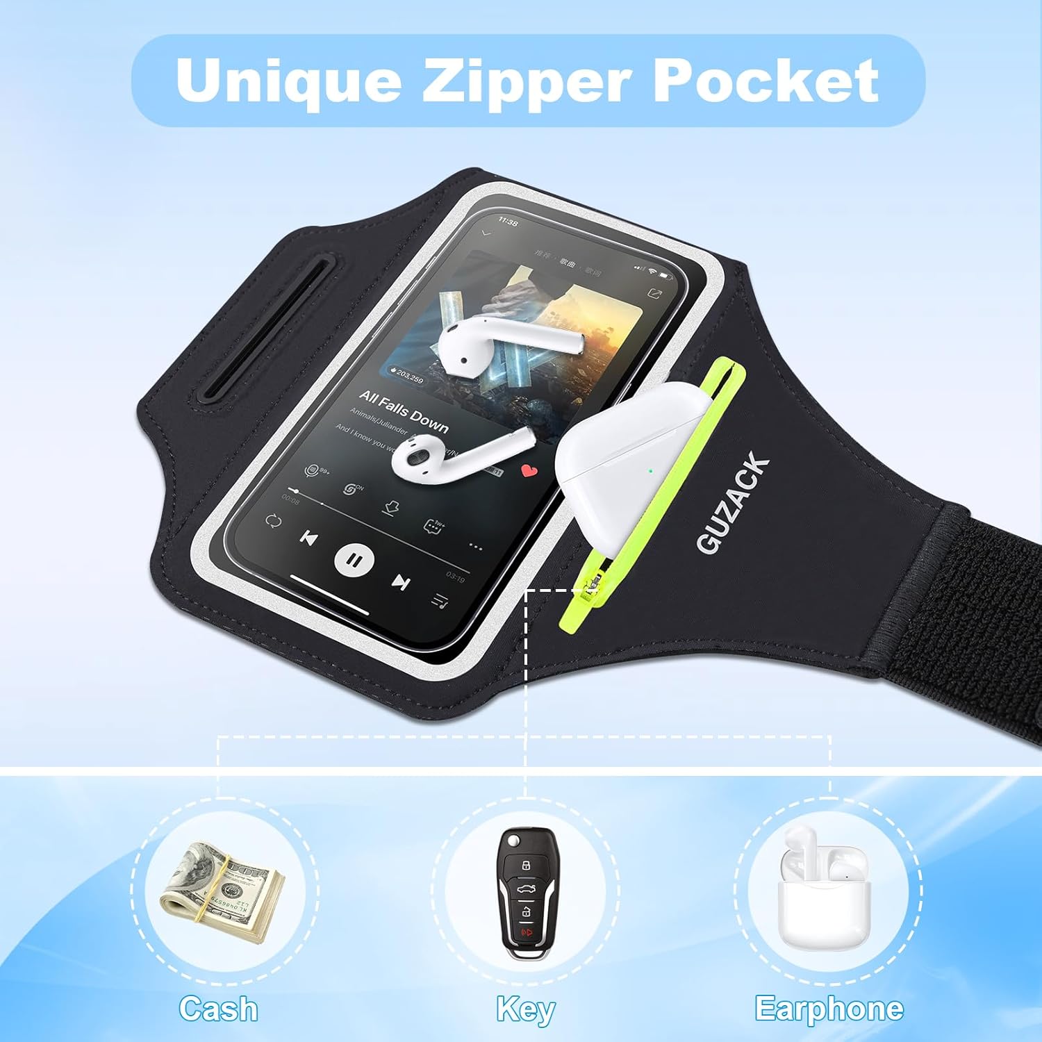 Running Armband with Earphone Pouch & Card Slot, Running Phone Holder for iPhone 16 15 14 Pro Max Plus Galaxy S25 S24 S23 Ultra, Up to 6.8" Phones
