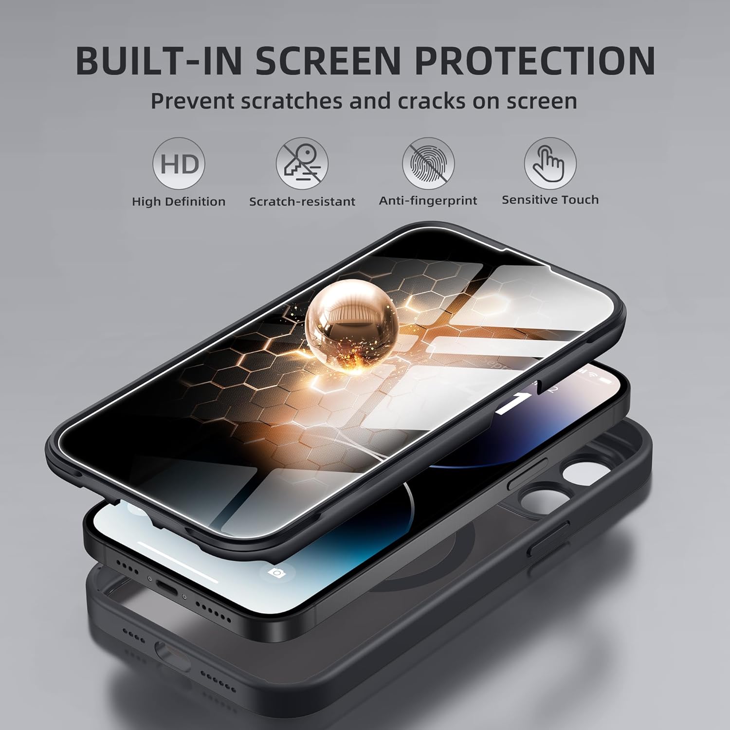 BERFY Magnetic for iPhone 14 Pro Max Case, Compatible with MagSafe, Built-in Privacy Screen Protector and Upgraded Camera Protection, Anti-Spy Full Body Shockproof Phone Case for 14 Pro Max 6.7",Black