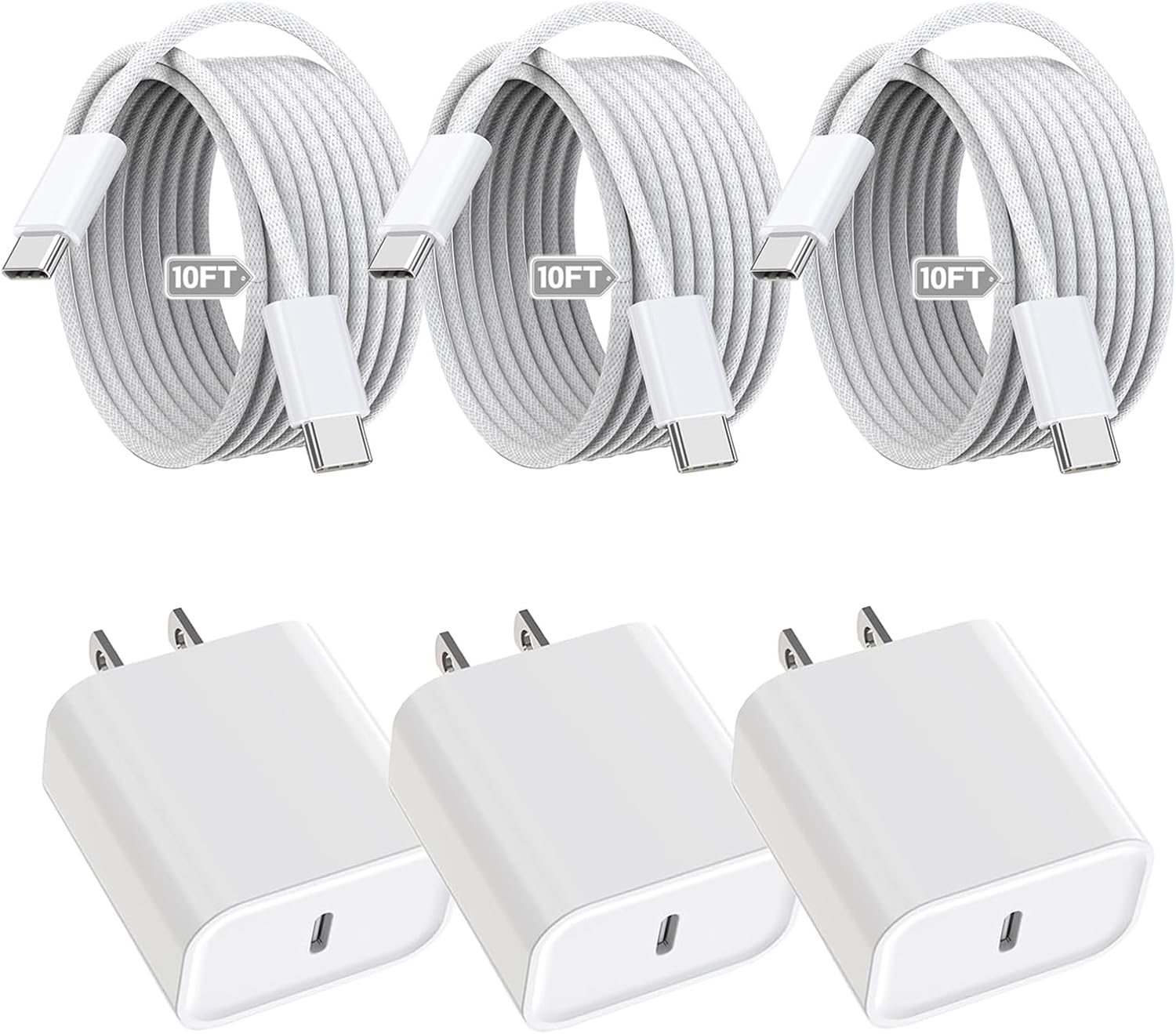 iPhone 16 15 Charger Fast Charging,3Pack 20W Fast Charging USB C Charger with 10Foot Long Type C to C Cable Cord TypeC Block Brick for iPhone 16e/16/16 Pro/16 Plus/16 Pro Max/15 Pro,iPad Air/Pro/Mini