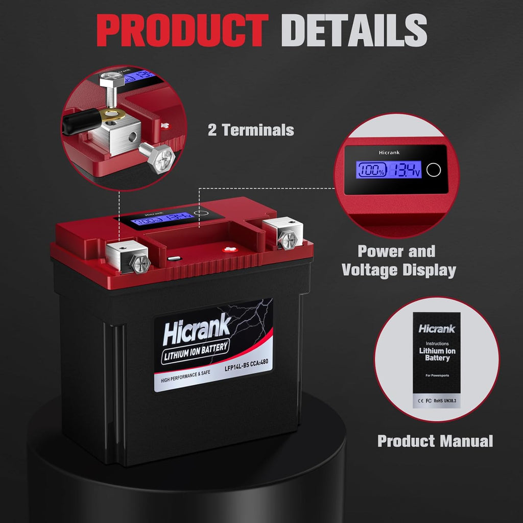 YTX14L-BS (GYZ16HL) Lithium 12V 8Ah 480CCA LiFePO4 Motorcycle Battery, Powersports Battery for Honda KTM Yamaha Harely, Fit ATV, UTV, Scooter, Motocross, 4 Wheeler, Quad, Riding Lawn Mower