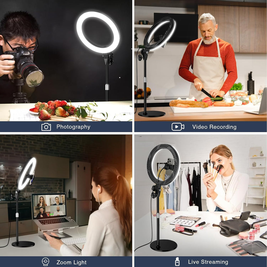 Desk Ring Light with Stand, 10.5'' Selfie Phone Light for Video Recording, Adjustable Circle Ringlight for Computer Laptop Zoom Meeting, Conference Video Calls, Podcast, Streaming, Photography