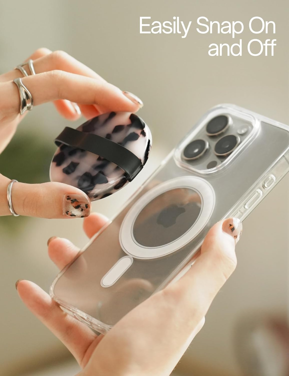 Heesch Tortoise Magnetic Phone Grip Loopy for Phone Case Ring Holder for iPhone Girly Finger Loop for Back of Phone Cute Mag Safe Grip Strap for Hand Removable MagSafe Accessories, Ivory Tortoise