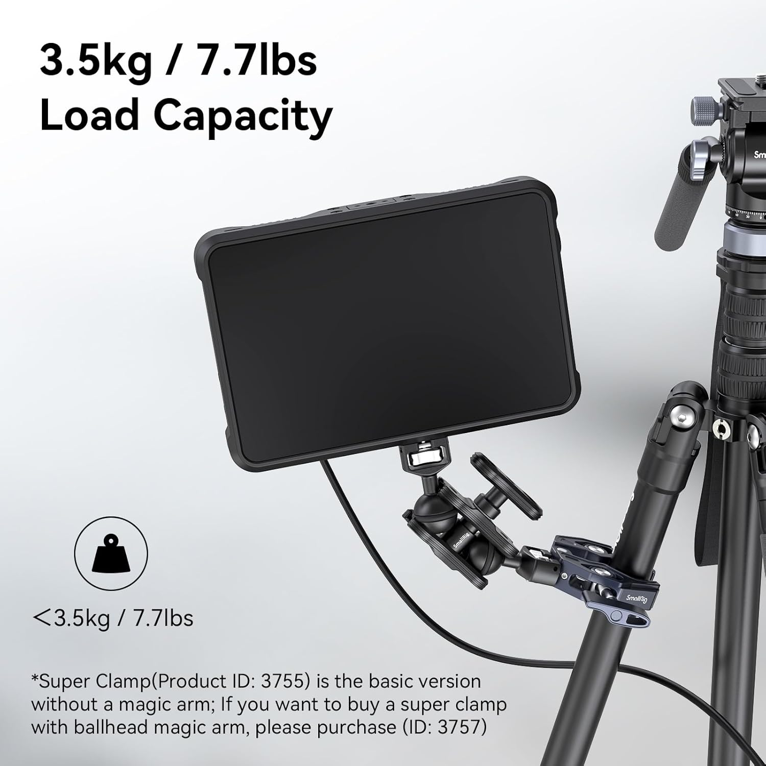 SMALLRIG Clamp, Camera Mount Clamp, Crab-Shaped Super Clamp with 1/4"-20, 3/8"-16 Threaded Holes, Payload 7.7lbs/3.5kg, for Most Photographic Accessories