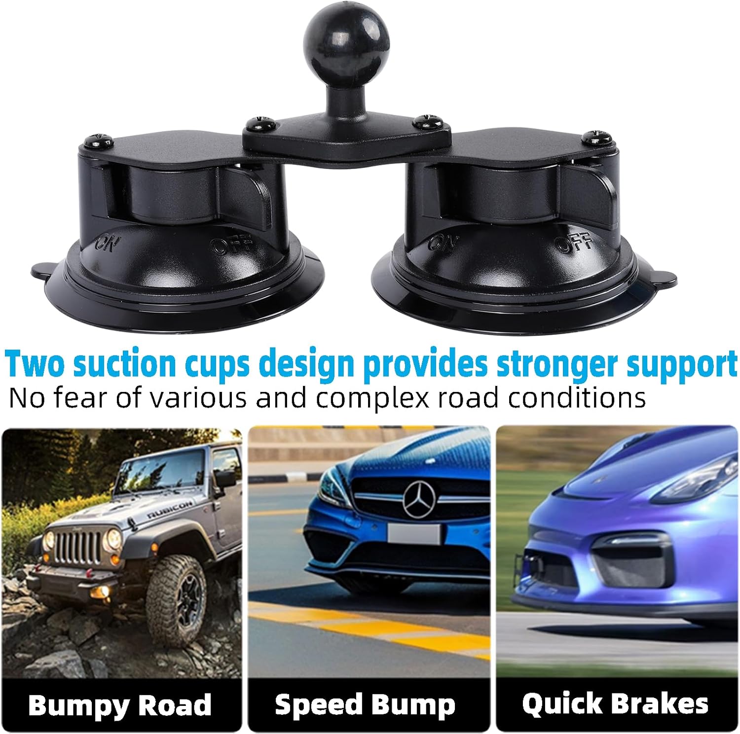 Dual Suction Cup Tablet Mount for Truck/Car, 13.4 Inch Aluminum Arm, 360° Adjustable 2-Stage Tablet Stand Holder, Compatible with iPad Pro/Air/Mini, Galaxy Tab and All 6.5-12.9" Tablets