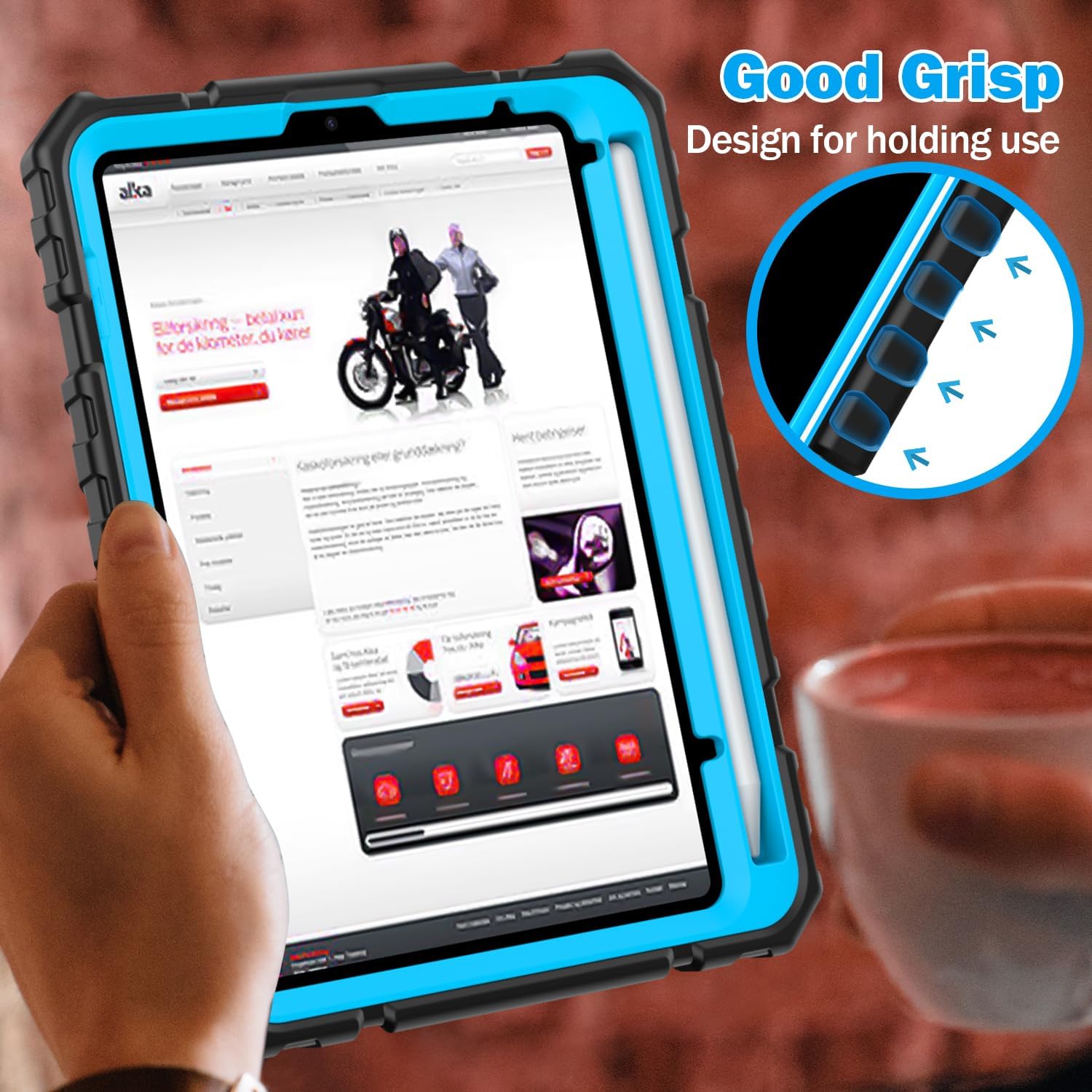 Grifobes Case for iPad Mini 7 (A17 Pro) 2024 / Mini 6 2021 8.3 inch, Heavy Duty Shockproof Rugged Cover with Pencil Holder Stand, for I Pad Mini 7th/6th Gen 8.3" Case for Kids Boys (Black+Blue)