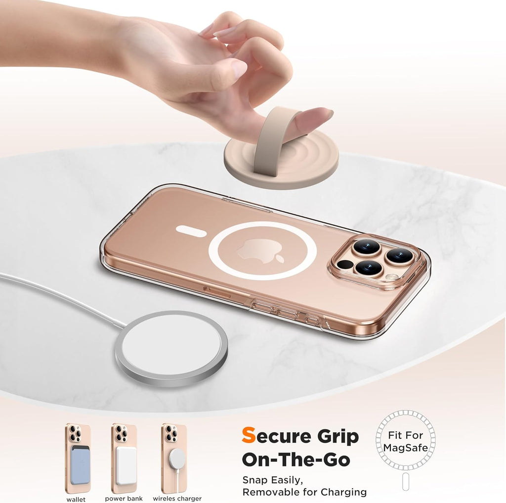 Magnetic Phone Ring Grip Holder, Silicone Finger Loop Grip, Compatible with MasSafe, Back of Phone for iPhone Pro Max/Plus/16/15/15/14/13/12 Series, Oat