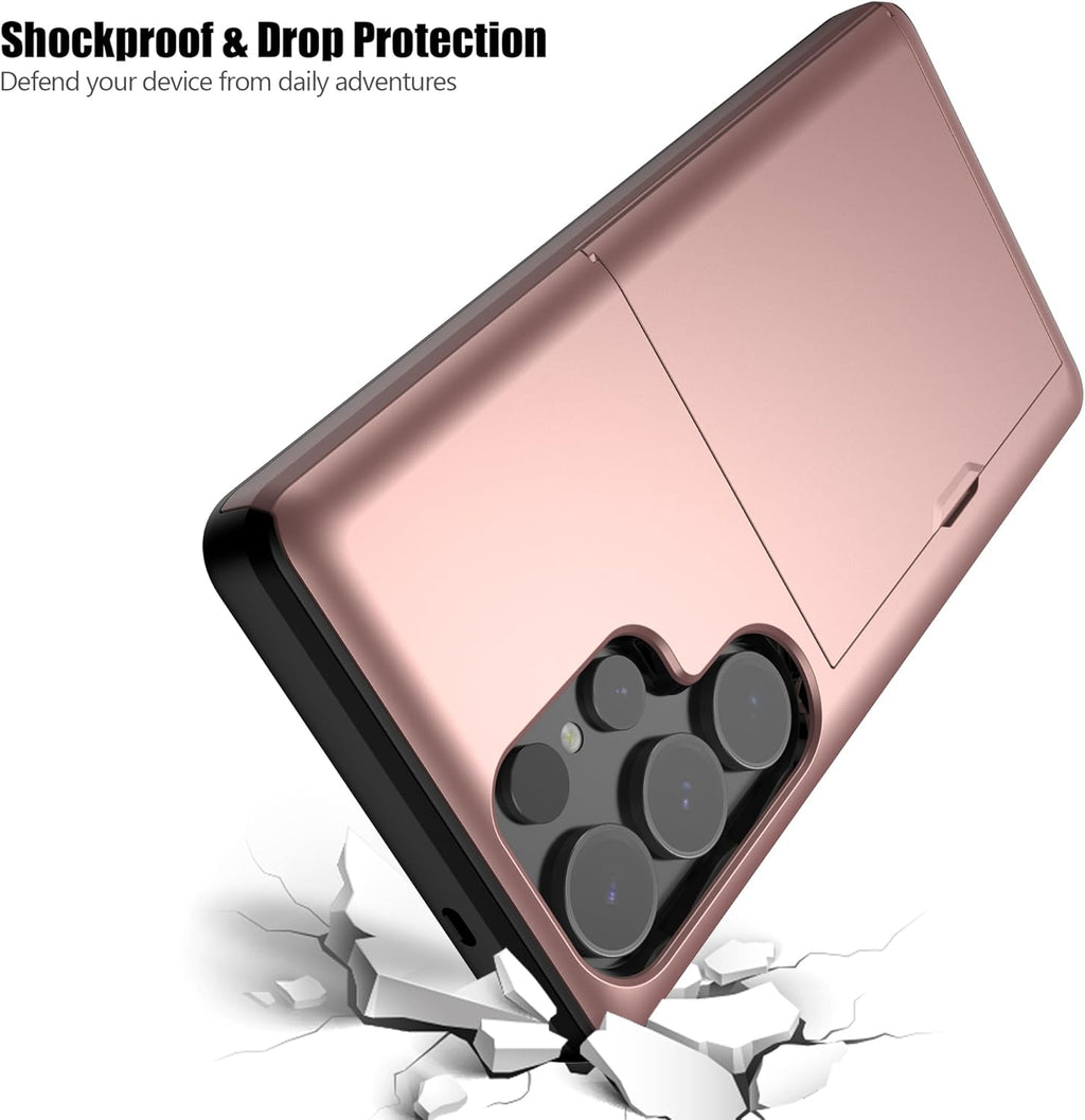 Nvollnoe for Samsung S25 Ultra Case with Card Holder Dual Layer Heavy Duty Protective Case Hidden Card Slot Slim Wallet Case for Samsung S25 Ultra 6.9''(Rose Gold)