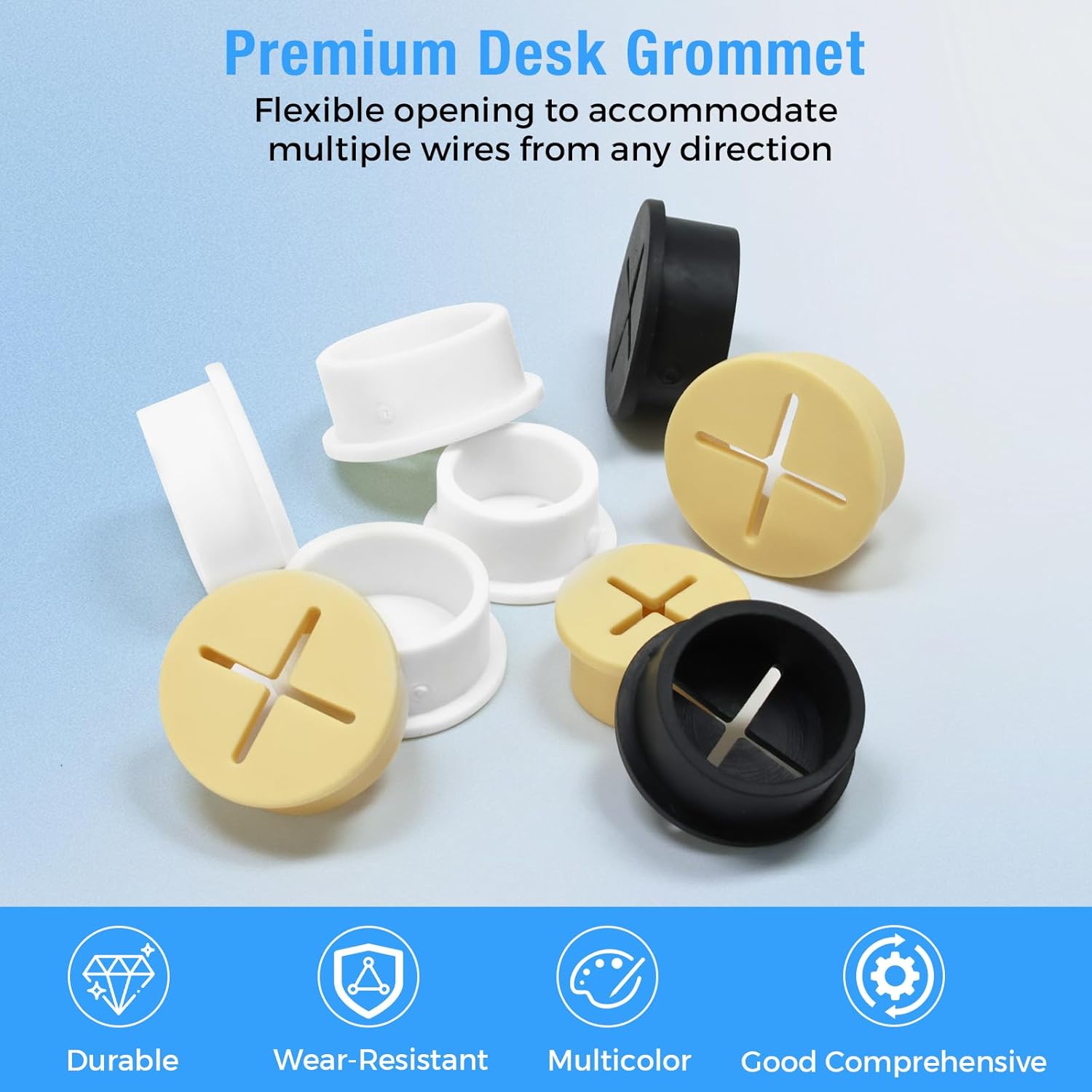 Desk Grommet, 3/4 in 20 mm Silicone Rubber Grommets, Black Desk Hole Cover for Cables, Flexible Wall Cord Pass Through Grommet for Office Table Computer Home Furniture Wire Organizer-8 Pcs