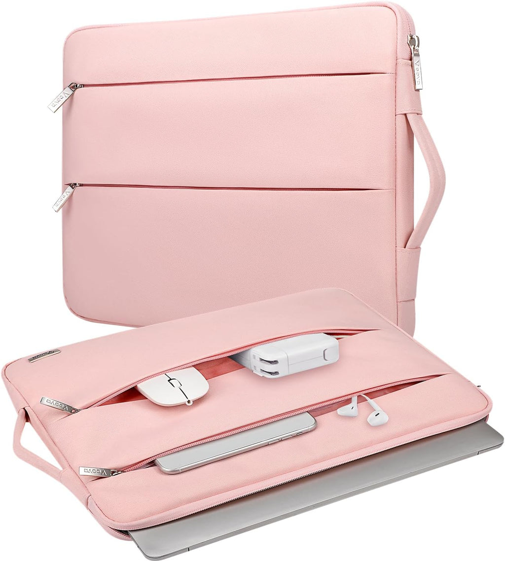 Voova Laptop Sleeve Carrying Case 13 13.6 Inch Compatible with MacBook Air 13 M1/M2/M3/M4, MacBook Pro 13/14, IPad Pro 13, Waterproof Slim Computer Cover Bag, Sakura Pink