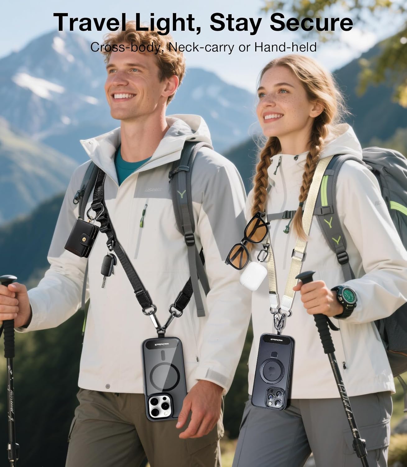 Phone Lanyard Crossbody, Adjustable Anti-Theft Neck Strap with 2 Patches, Durable & Skin-Friendly, Universal CellPhone for iPhone & Android Case, Travel Essential, Beige