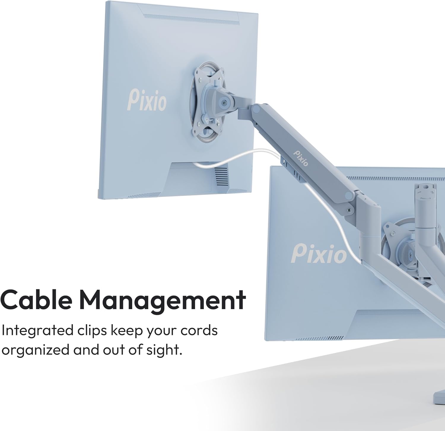 Pixio PS1D Wave Blue Dual Monitor Arm Stand Desk Mount - Fits up to 32 inches Monitors and up to 19.8lbs. VESA Compatibility and Integrated Cable Management