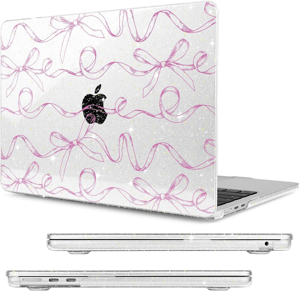 Compatible with MacBook Air 13.6 inch Case, M4 A3240/M3 A3113/M2 A2681 (Released 2025 to 2022), Hard Shell, Keyboard Cover, Screen Protector, Webcam Cover & Type-C Adapter, Sparkly Bows