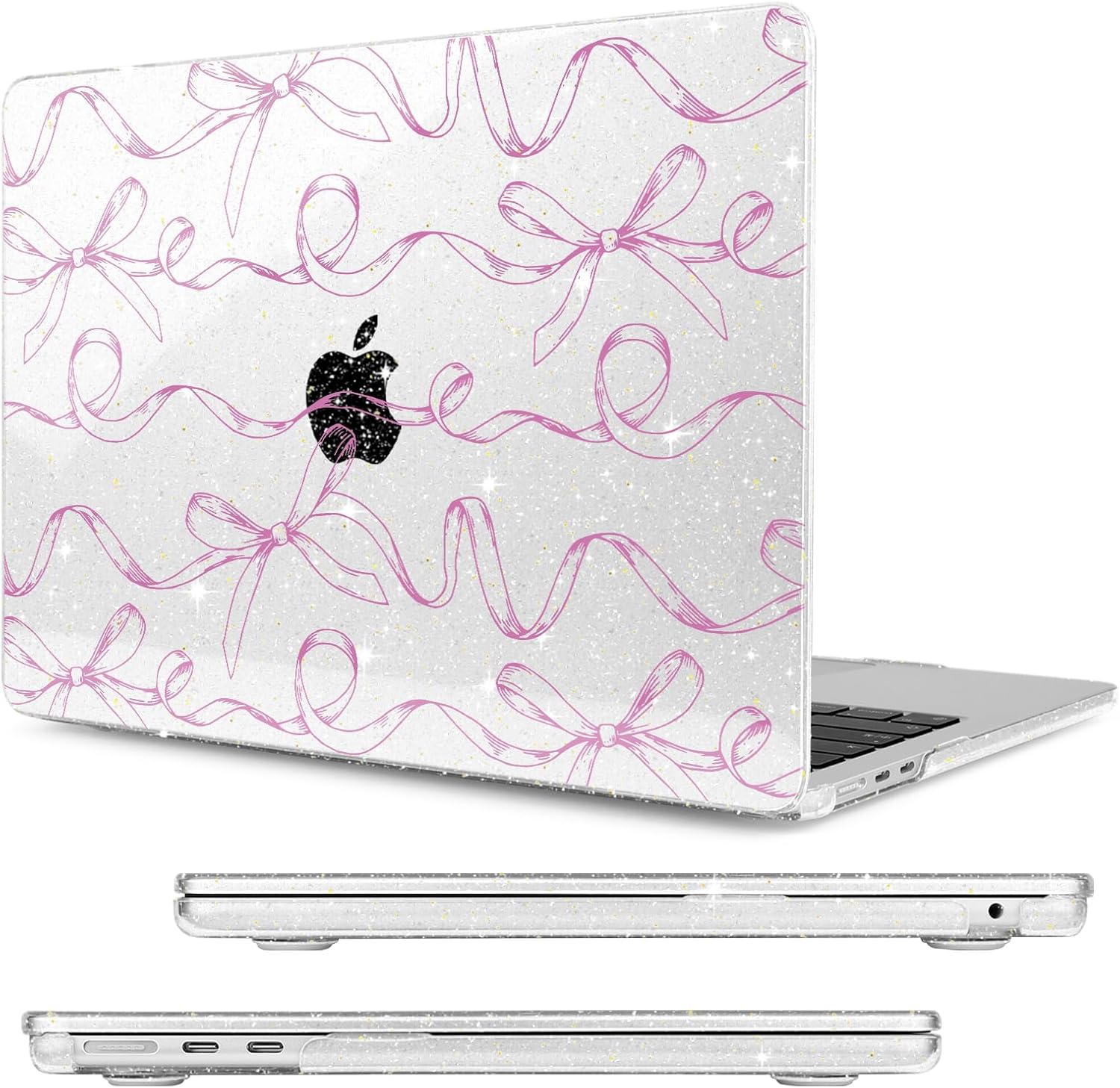 Compatible with MacBook Air 13.6 inch Case, M4 A3240/M3 A3113/M2 A2681 (Released 2025 to 2022), Hard Shell, Keyboard Cover, Screen Protector, Webcam Cover & Type-C Adapter, Sparkly Bows