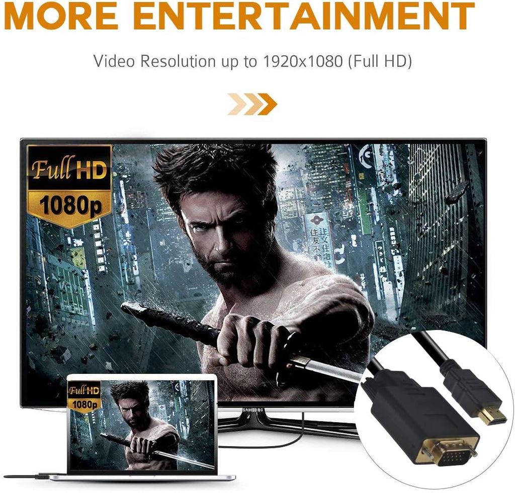 HDMI to VGA Cable, 1080P HDMI Male to VGA Male M/M Video Converter Cord vga Adapter Compatible with hdmi Desktop, Laptop, DVD to 15 Pin D-SUB HDTV Monitor Projector (2Pack)