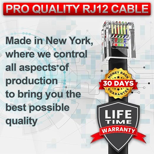 AmzDeals 2-Pack 8 Feet Black RJ12 6P6C Straight Wired Cable, Pro Grade Data and - Image 4
