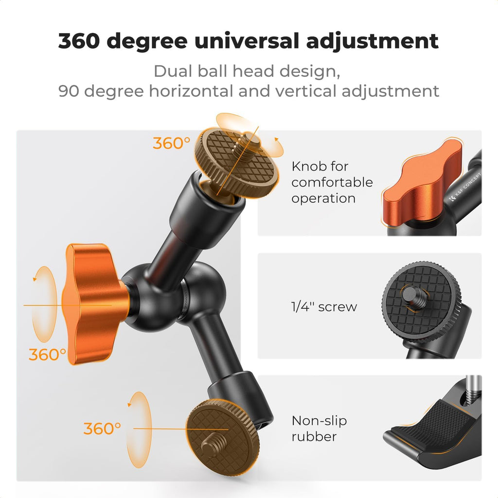 K&F Concept 6" Magic Arm Clamp Kit with 1/4" & 3/8" Thread Screw, Articulating Friction Arm with Camera Clamp Mount for Monitor, LED Light, Webcam, Action Camera