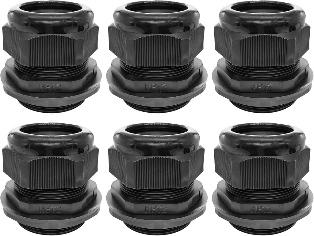 Cable Glands-PENGLIN 2” NPT Nylon Cable Connector,IP68 Waterproof Strain Relief Cord Adjustable Connector With Gaskets for Electrical Box (2 Inch (6-Pack))