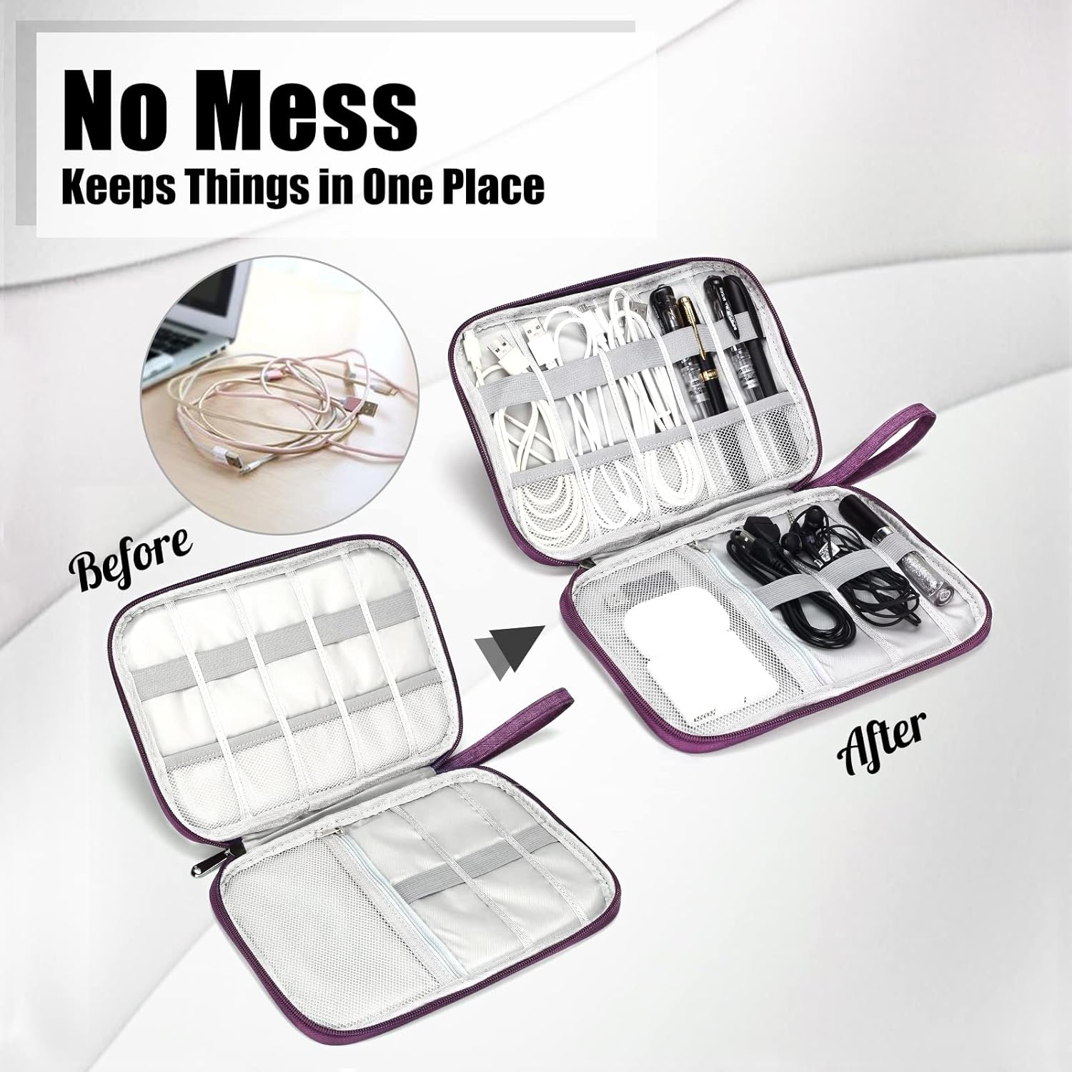 CILLA Travel Cord Organizer Case, Portable Waterproof Storage Bag for Charger, Cord, USB, Power Bank, Earphone, SD Card, Travel Essentials