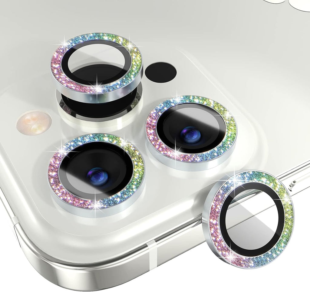 Choiche [3+1 for iPhone 14 Pro/iPhone 14 Pro Max Camera Lens Protector Bling, 9H Tempered Glass Camera Cover Screen Protector Metal Ring Decoration Accessories (Glitter-Colorful)