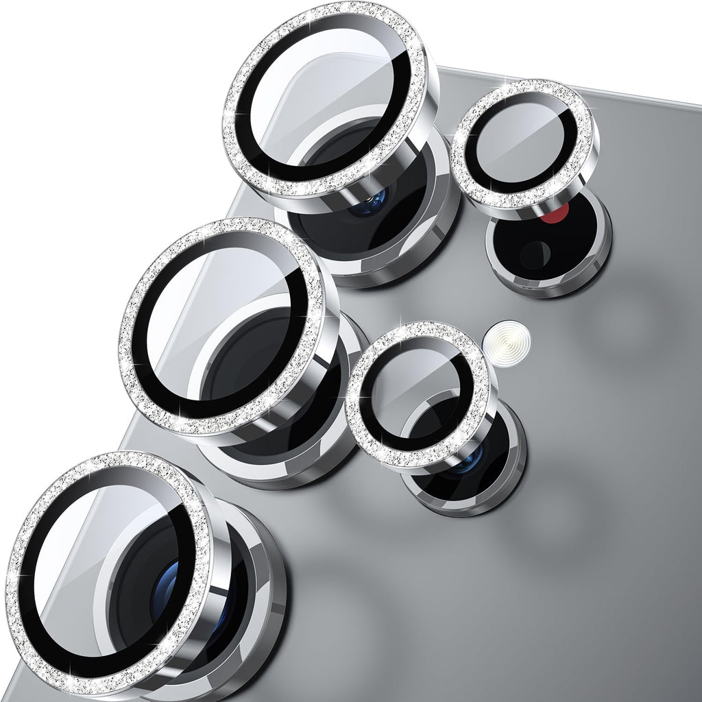 WSKEN for Samsung Galaxy S25 Ultra Camera Lens Protector - Ultra Thin Case Friendly, 9H Shatterproof Tempered Glass with Aluminum Metal Circle Camera Screen Protector Cover Accessories, Glitter