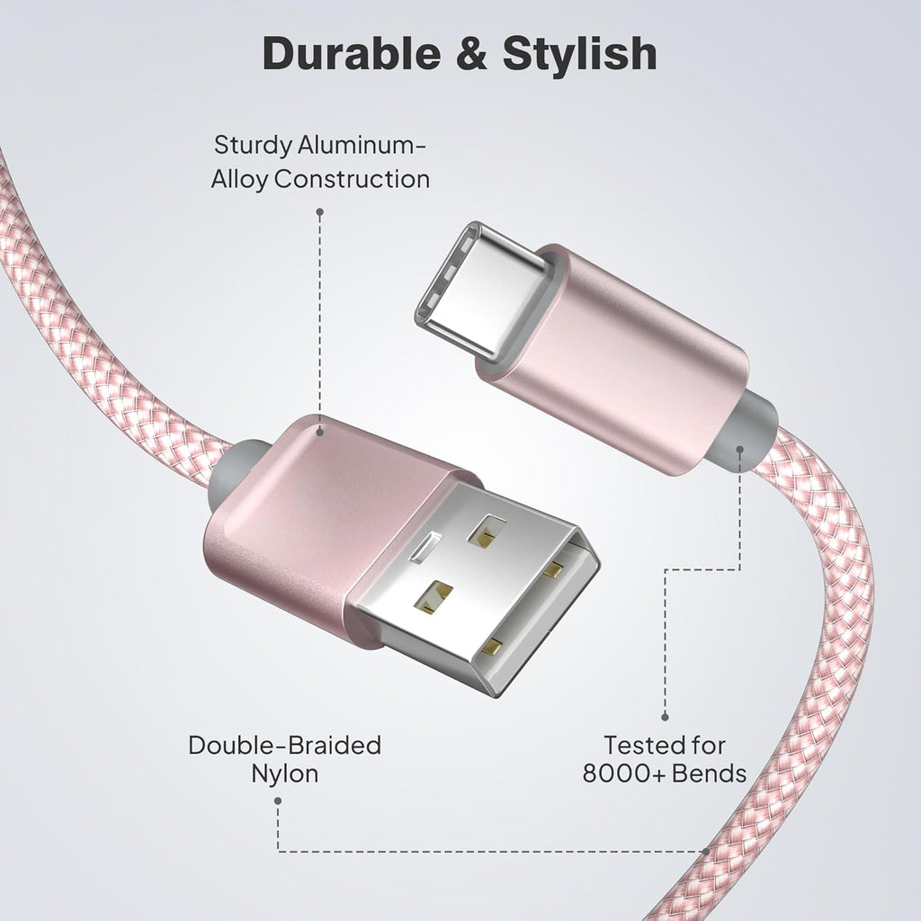 Elebase USB Type C Charging Cable 1.5/3.3/6.6FT 3 Pack,USBC Car Charger Cord for iPhone 16 15 Plus Pro Max 2,Airpods 4,Samsung Galaxy S24 S23 Plus Ultra Note 10 20 S10 S10E,Tab A7,A54 A53 A52,Z Flip