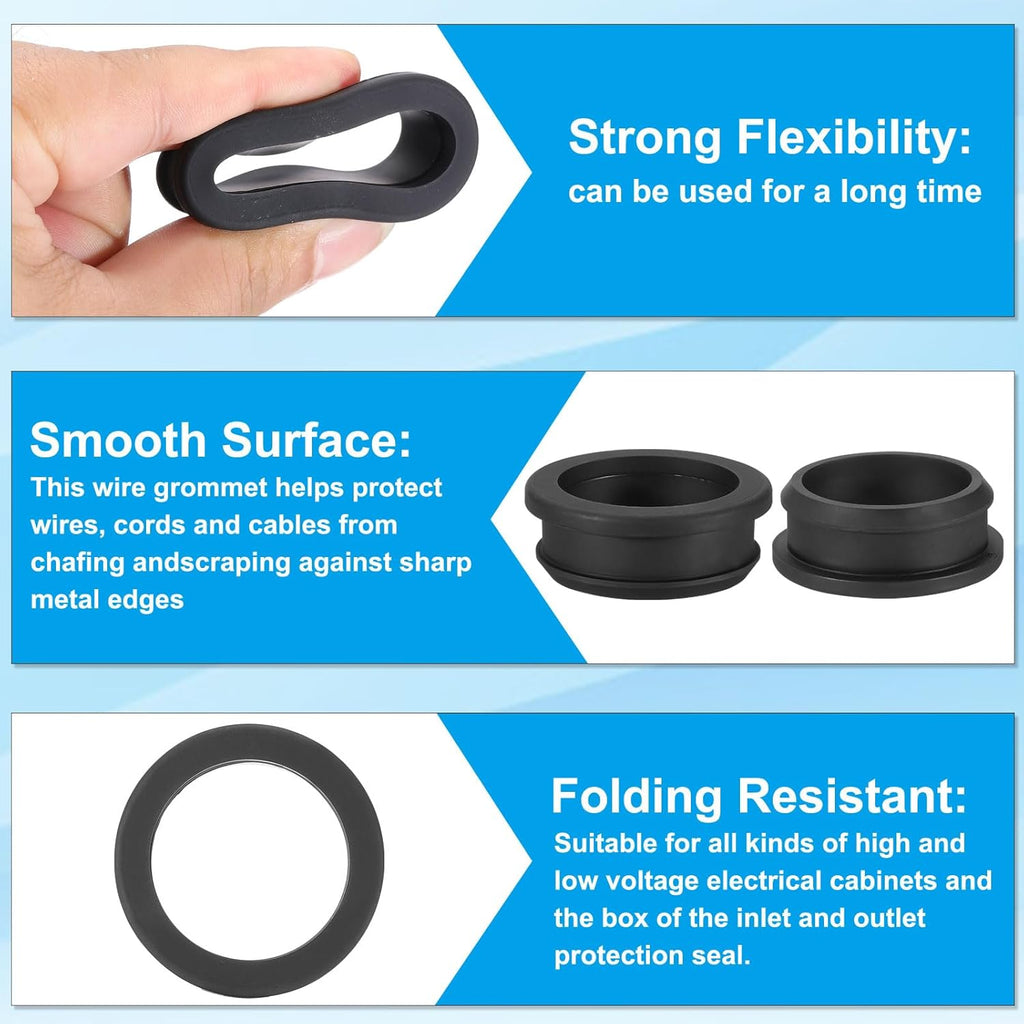 PATIKIL 40.6mm / 1-5/8 Inch Drill Hole,1-3/8 Inch ID Rubber Grommets, 3Pcs Top Hat Grommet for Wiring Eyelet Ring Gasket Automotive Firewall Cable Hole Plugs Wires Protection, Black