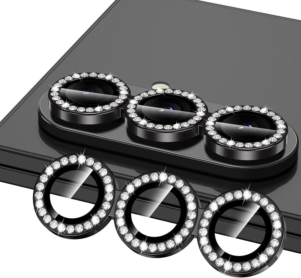 for Samsung Galaxy Z Fold 7 Camera Lens Protector, Individual Metal Ring Tempered Glass Lens Cover, [Strong Adsorption] Scratch Resistant Ultra-Thin HD Clear Lens Cover, 1 Set-Black Diamond