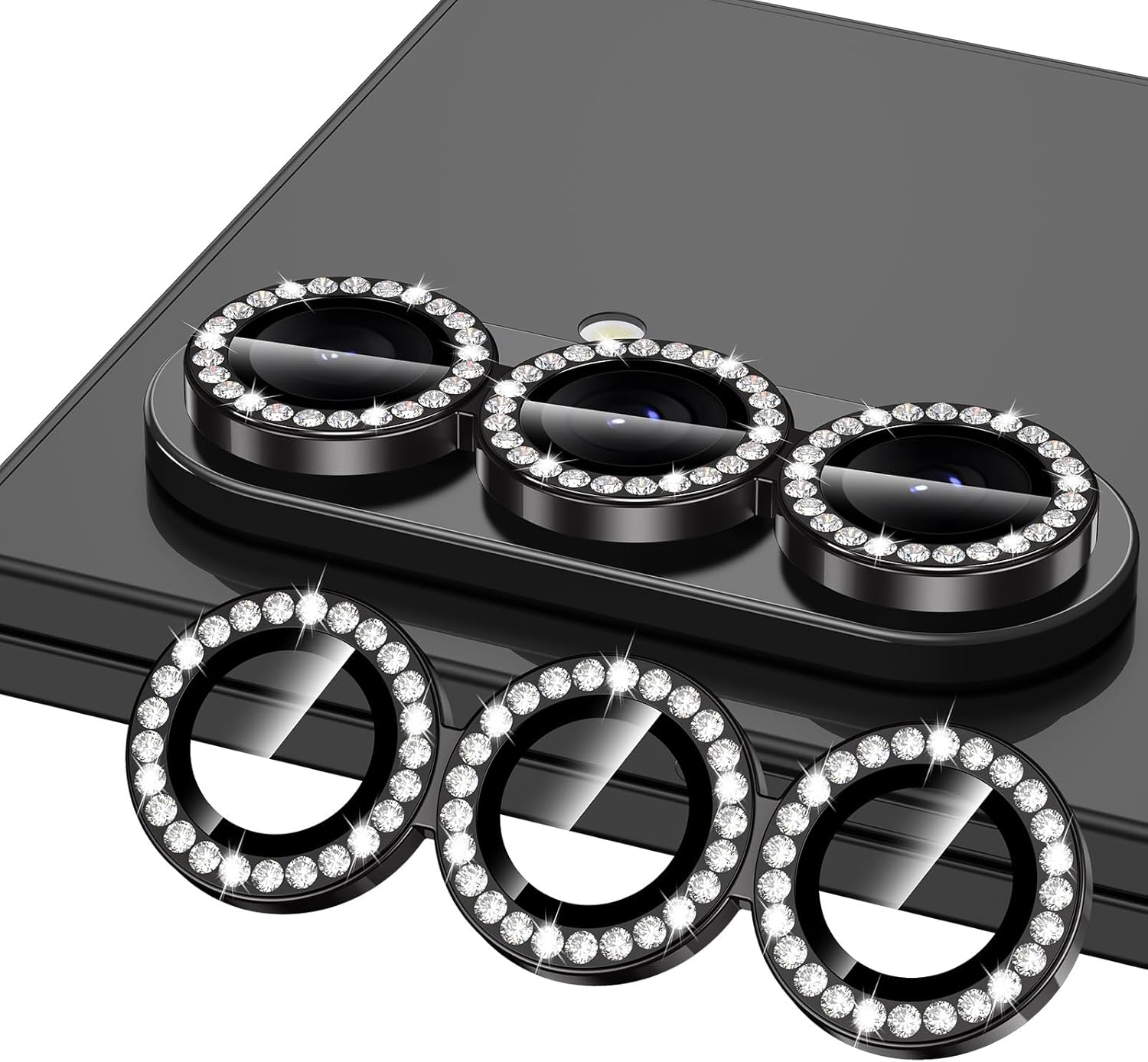 for Samsung Galaxy Z Fold 7 Camera Lens Protector, Individual Metal Ring Tempered Glass Lens Cover, [Strong Adsorption] Scratch Resistant Ultra-Thin HD Clear Lens Cover, 1 Set-Black Diamond