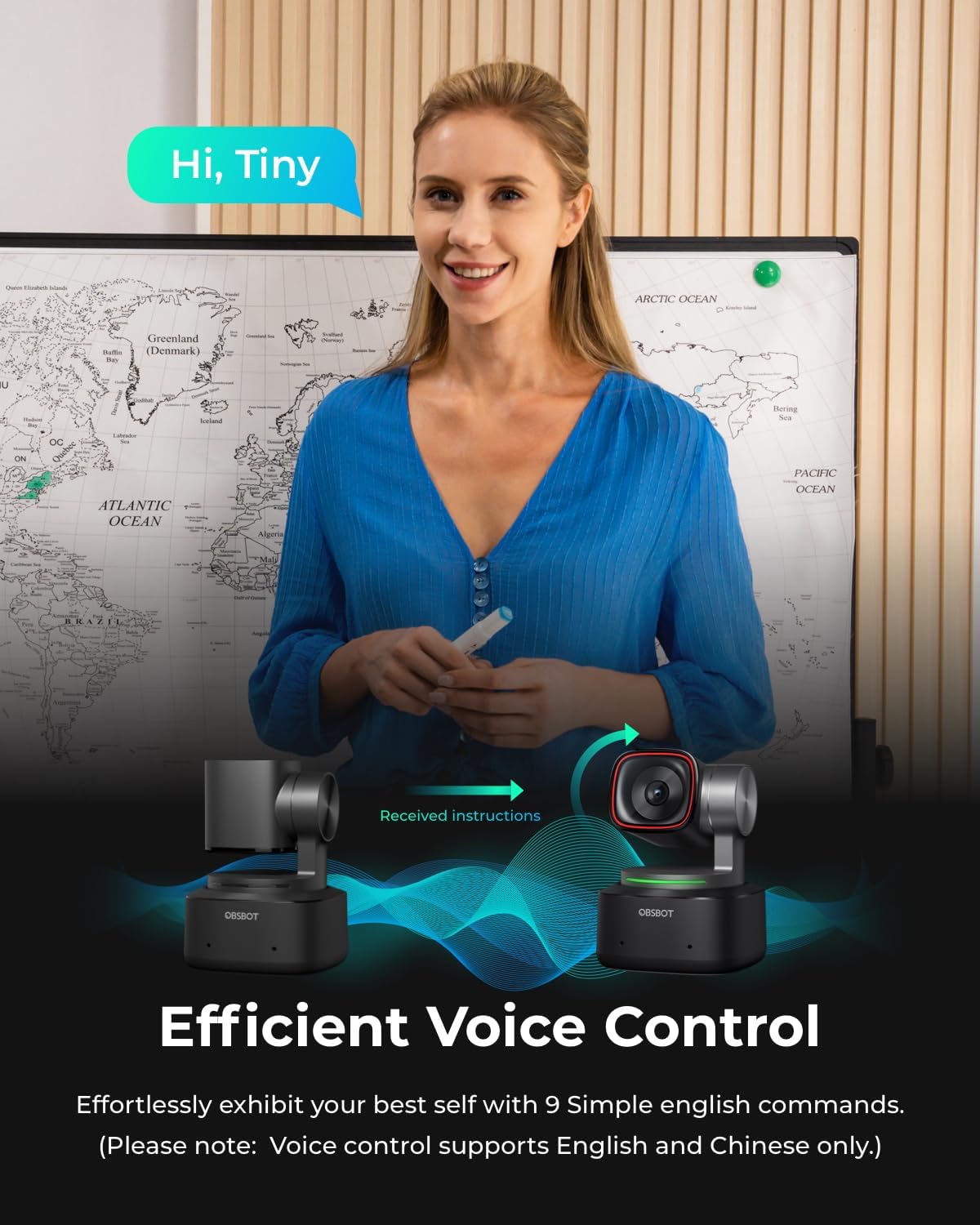 OBSBOT Tiny 2 Webcam 4K Voice Control PTZ, AI Tracking Multi-Mode & Auto Focus, Web Camera with 1/1.5" Sensor, Gesture Control, 60 FPS, HDR Light Correction, Webcam for PC, Streaming, Meeting, etc.