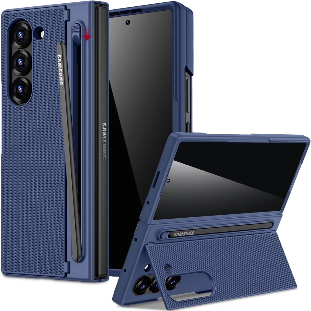 Miimall for Samsung Galaxy Z Fold 6 Case with S Pen Holder Slot [Military Grade Drop][Built-in Privacy Screen & Invisible Kickstand] Slim Thin Protective Phone Case for Galaxy Z Fold 6 5G Cover Blue