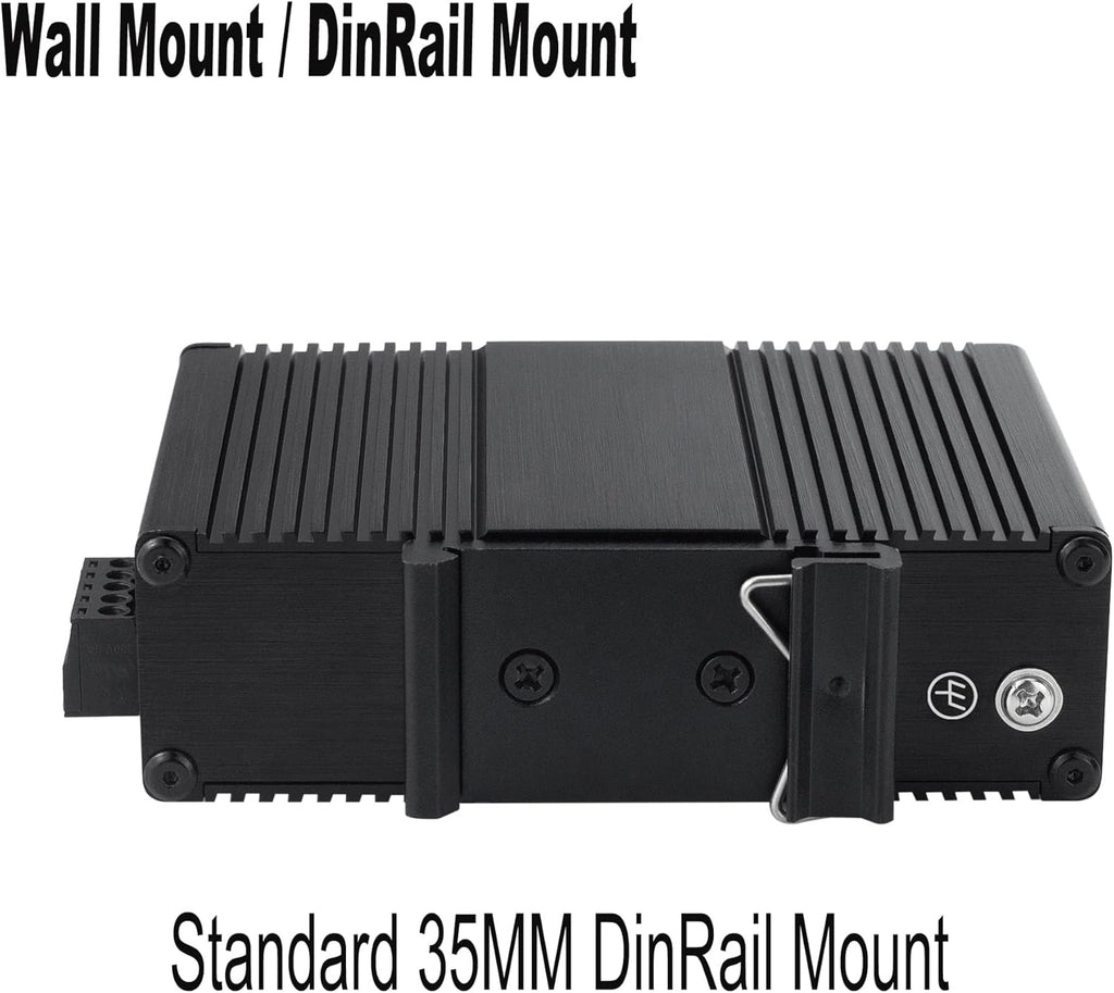 Industrial Mini Gigabit Ethernet Switch 3-Port RJ45 10/100/1000BASE-T+1-Port SFP Slot,Unmanaged Network Switch,Network Hub,Dinrail Mount or Wall-Mount,Plug & Play,Fanless (3 RJ45+1 SFP with PoE)