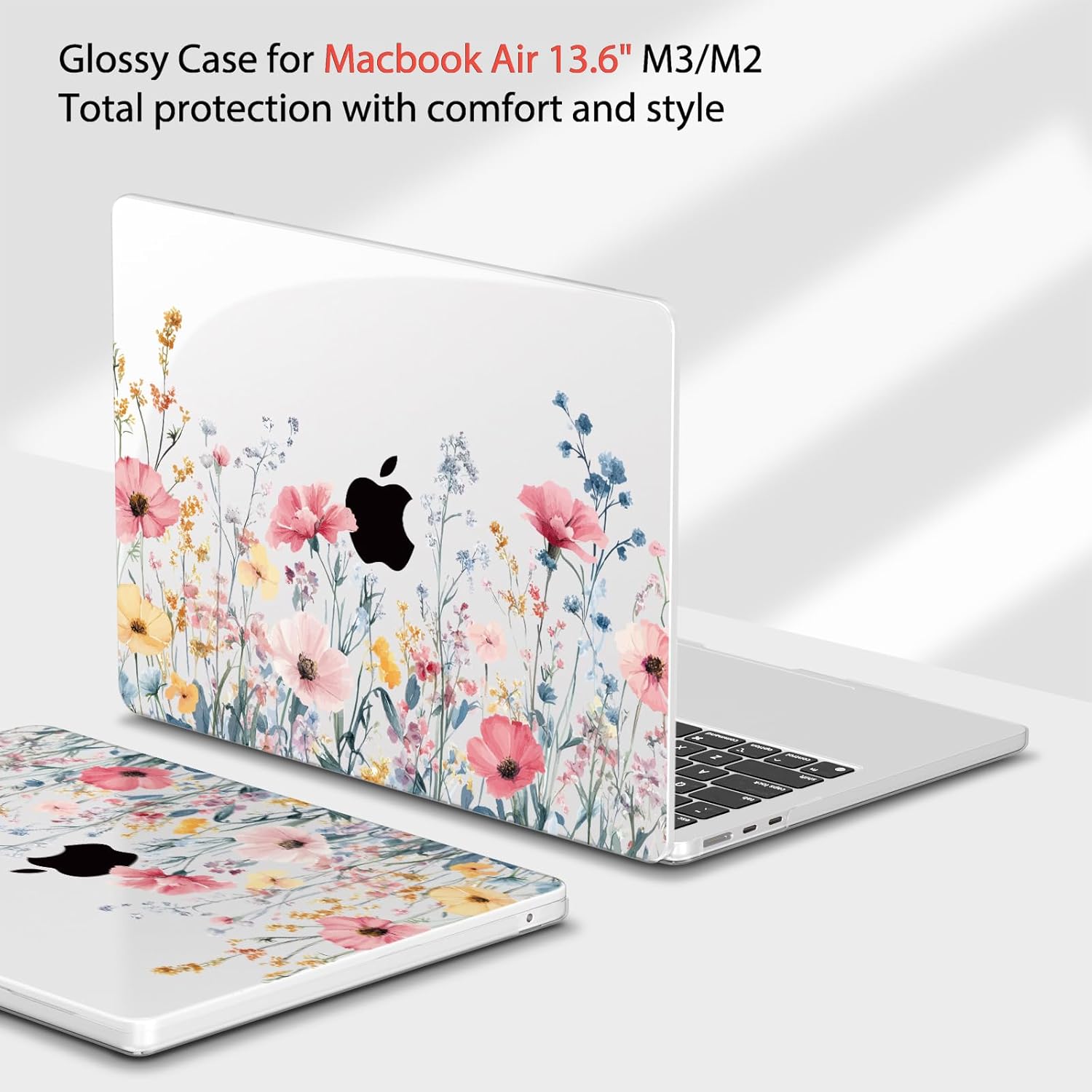 Teryeefi for MacBook Air 13.6 inch Case M4 A3240/M3 A3113/M2 A2681 (Released 2025 to 2022), Hard Shell + Keyboard Cover+ Screen Protector+Dustplug + Type-C Adapter, Wild Flowers A010
