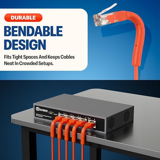 Everest Ultra Slim Cat6a Ethernet Patch Cables 3ft Orange - Image 2