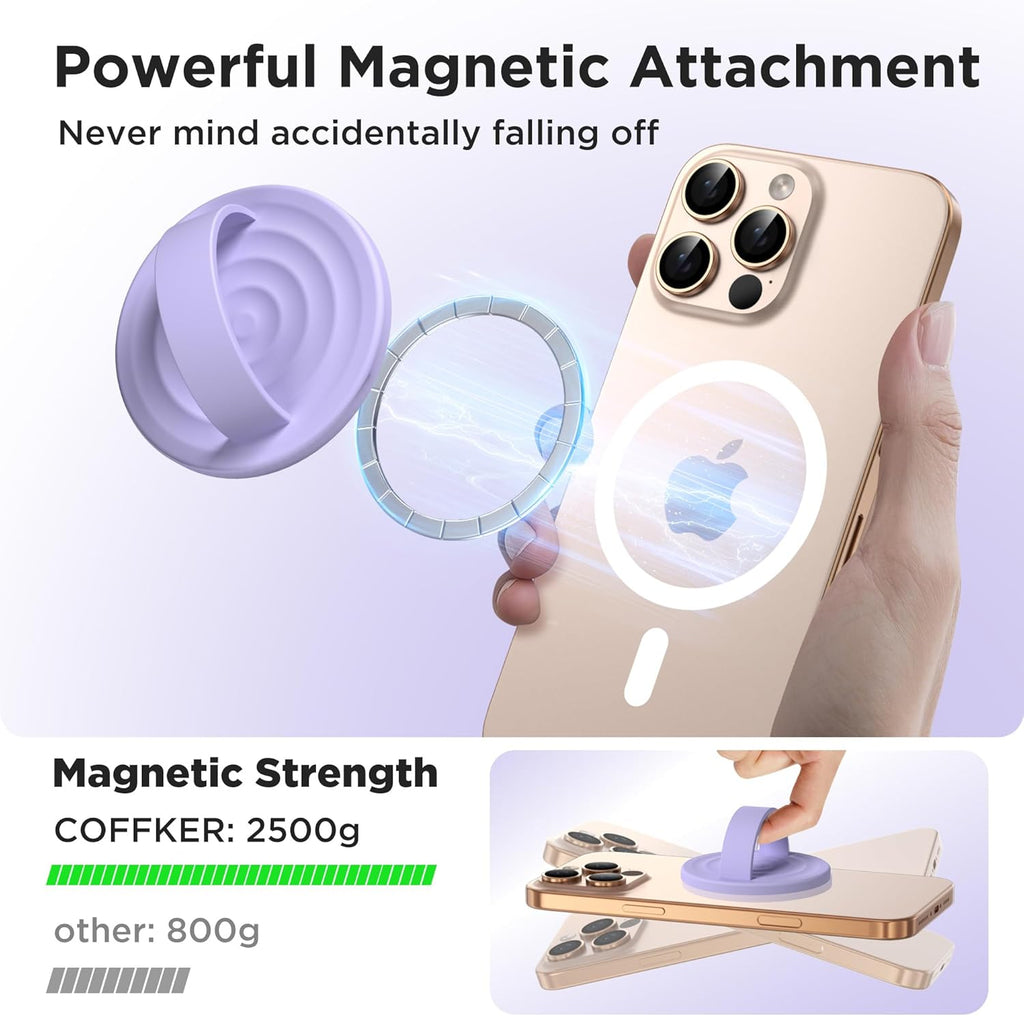 Magnetic Phone Ring Grip Holder, Silicone Finger Loop Grip, Compatible with MasSafe, Back of Phone for iPhone Pro Max/Plus/16/15/15/14/13/12 Series, Lilac Purple
