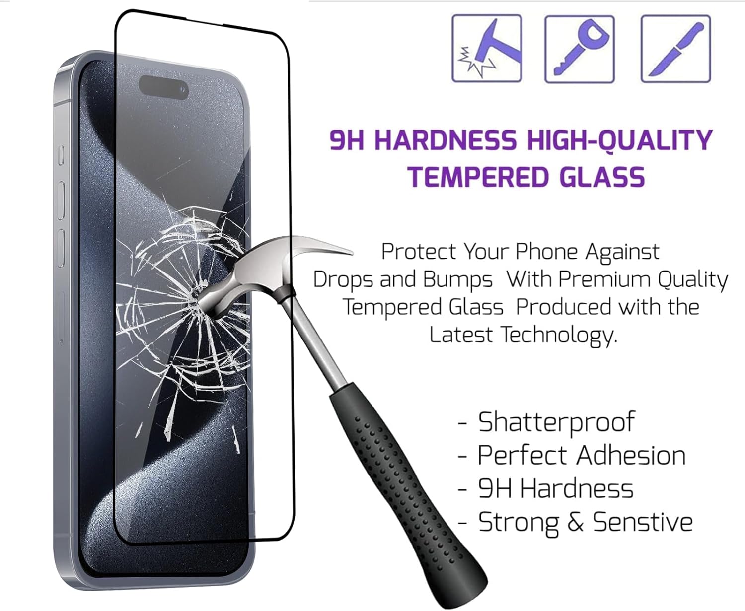 Screen Protector Tempered Glass Compatible with Apple iPhone 15 Pro Max (2 Pack)