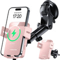MOKPR Wireless Car Charger, 15W Auto Clamping Car Charger Dash Windshield Air Vent Phone Holder Compatible with iPhone 16 15 14/13/13 Pro/12 pro/12/11/X/8, Samsung S24/S23/S22, Pink